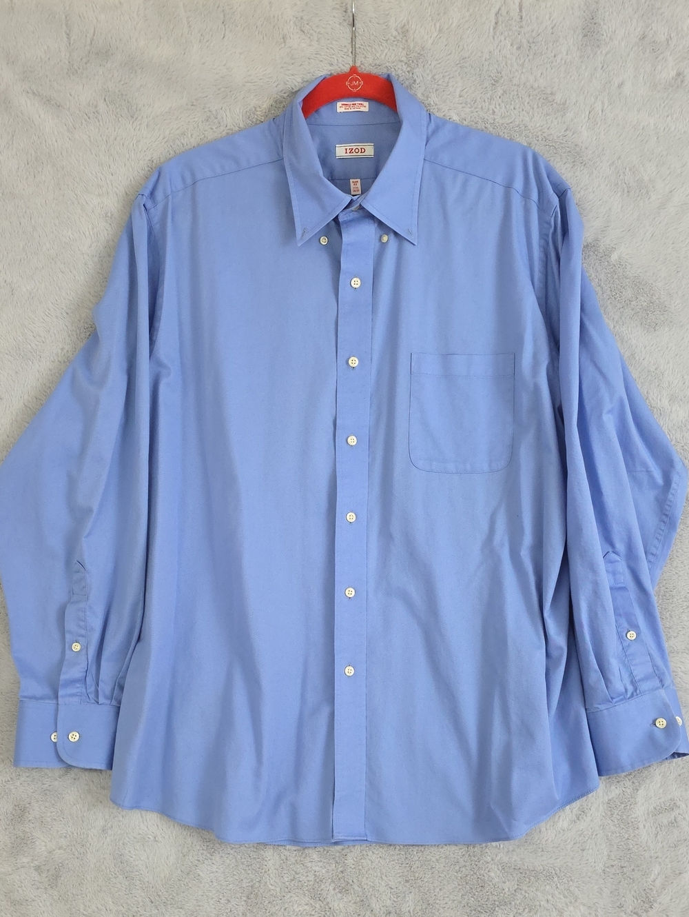 IZOD Wrinkle Free Twill Dress Shirt Men's 17.5 34/35 Slim Fit Blue Button Front